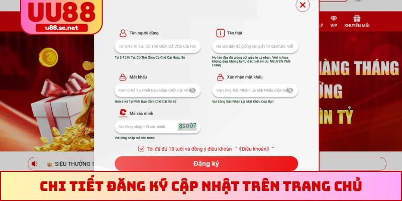 Chi tiết đăng ký cập nhật trên trang chủ